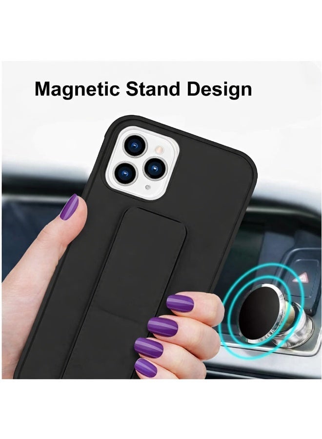 COVERSCART Apple iPhone 16 Pro Premium Silicon Case with Magnetic Stand & Finger Grip, Car Mount Compatible Kickstand Cover – Black - Image 4